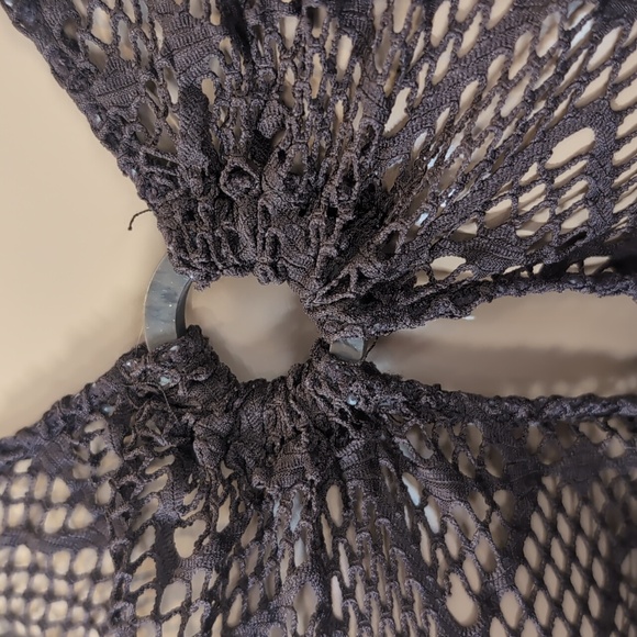 Vintage Y2K Lady Hathaway Sheer Crochet Dress Womens Medium Brown Swim Cover - Picture 3 of 10